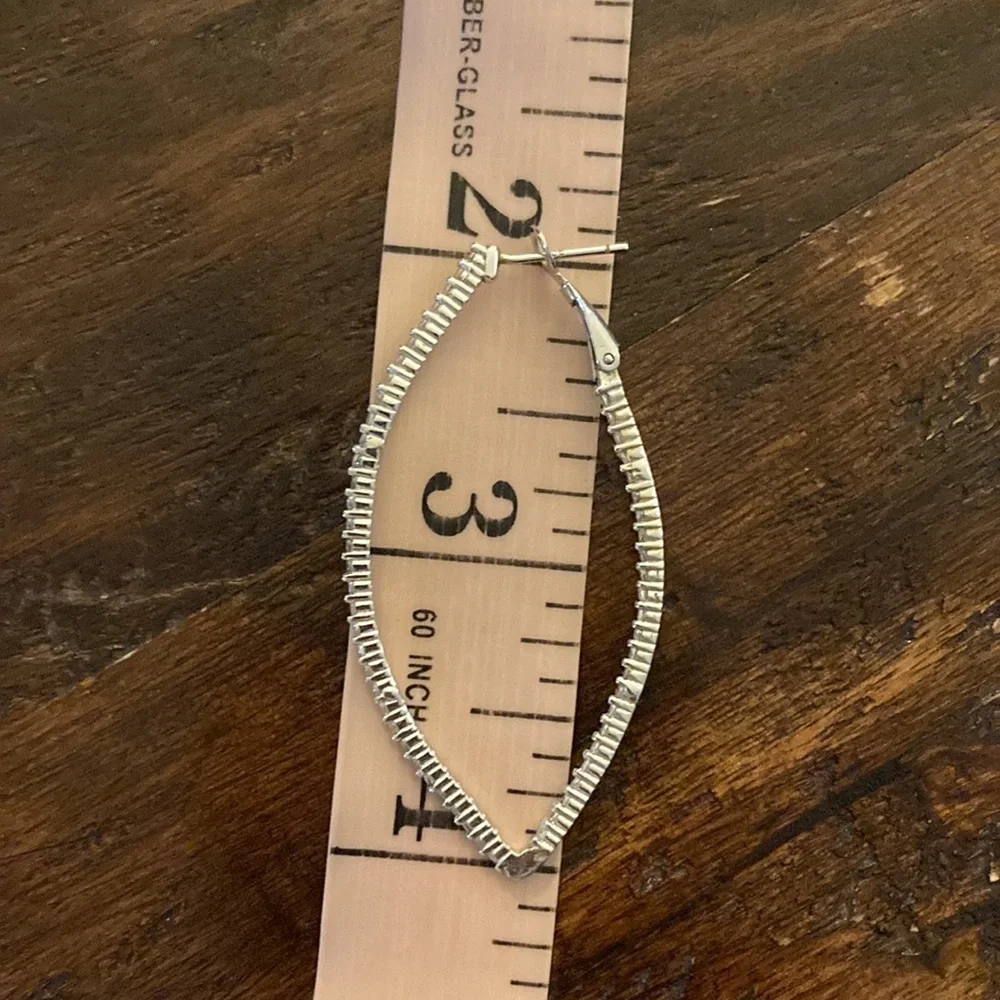 NWT Sterling Silver Diamond Hoop Earrings - Picture 7 of 7